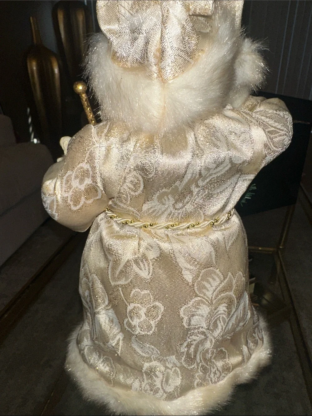 Holiday African American Santa Figurine in Cream and Gold